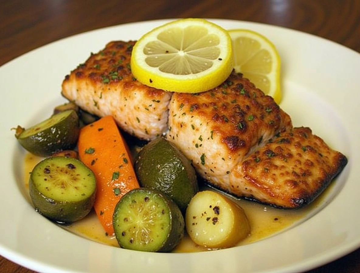 Lemon Herb Baked Salmon with Roasted Veggies Recipe
