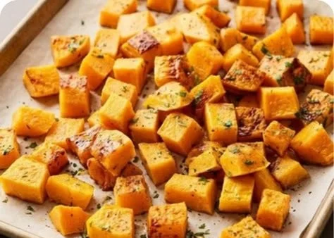 Baked butternut squash with caramelized edges on a rustic plate