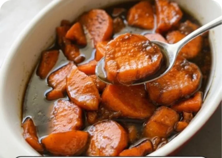 Delicious candied yams recipe with thick, glossy glaze ready to serve