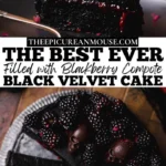 Ghoulish Black Velvet Cake with spooky decorations for Halloween
