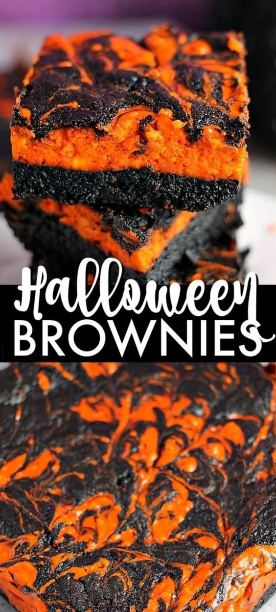 Halloween Brownies with Orange and Black Icing