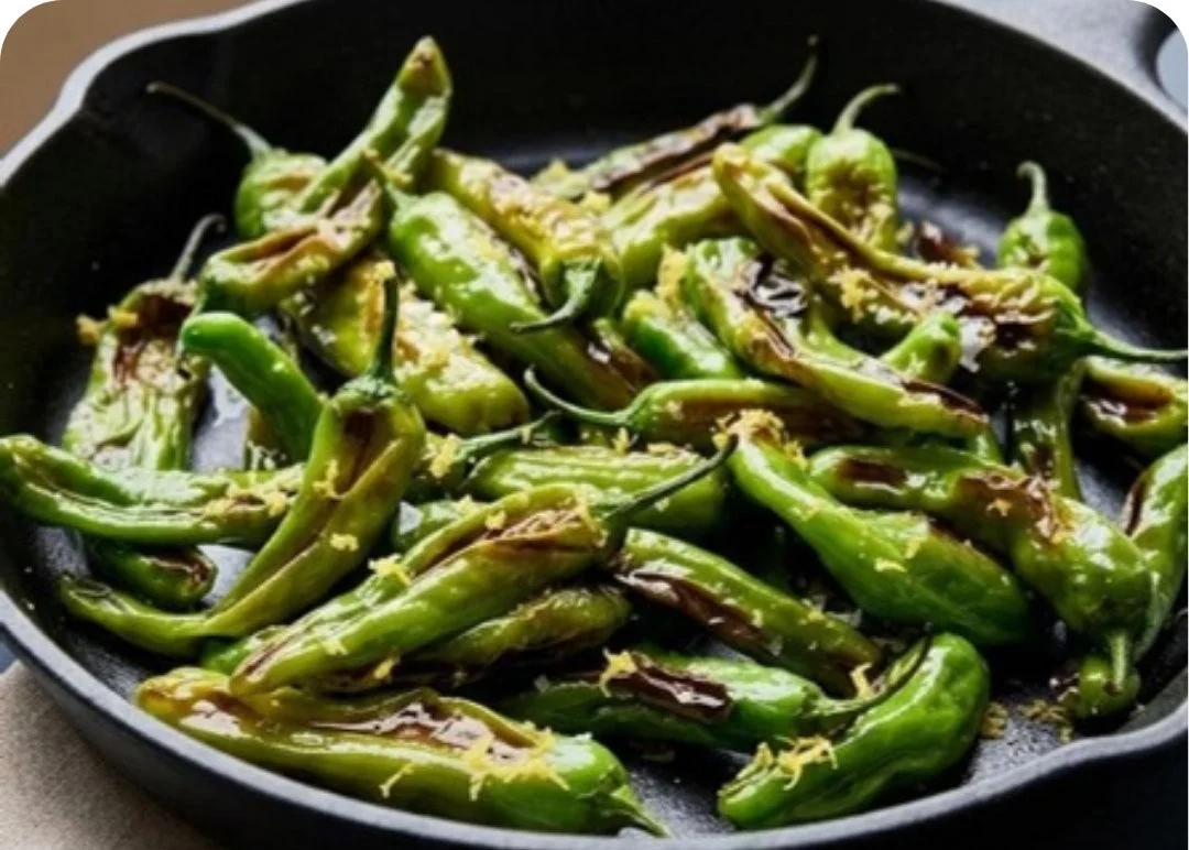 Sizzling shishito peppers ready to serve in 10-minute recipe