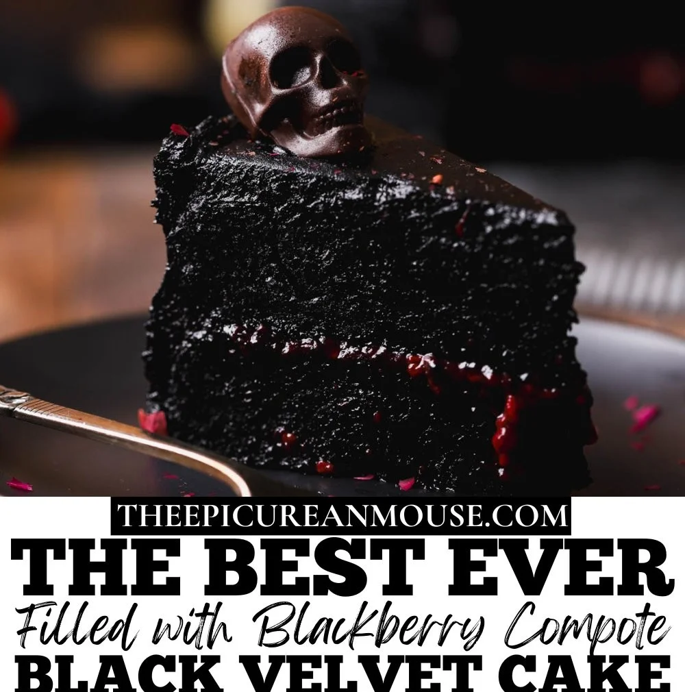 Delicious Black Velvet Halloween Cake with spooky decorations