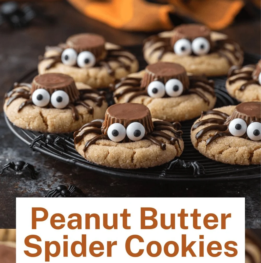 Easy homemade peanut butter spider cookies decorated for Halloween