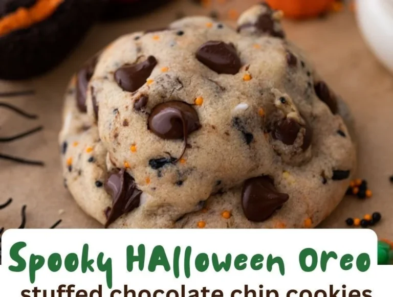 Halloween Oreo-stuffed chocolate chip cookies on a festive plate