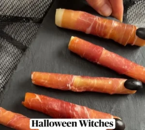 Spooky Halloween Witches Fingers cookies on a platter.